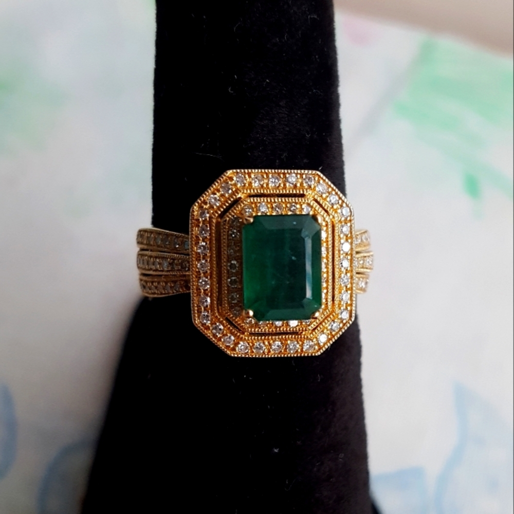 HP💫NWT🌙EFFY  14k Emerald Diamond Ring in Box Brasilica Collection - Picture 9 of 16